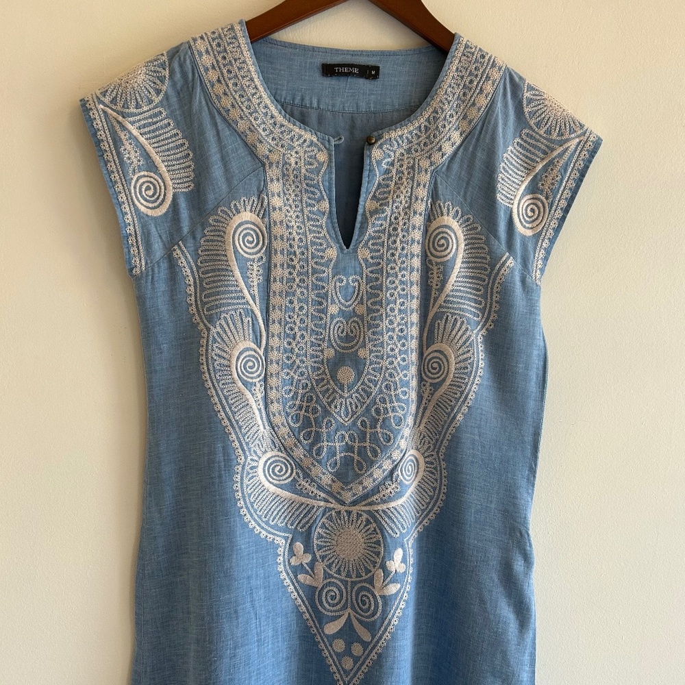 THEME Blue Embroidery Detailed Mini Dress